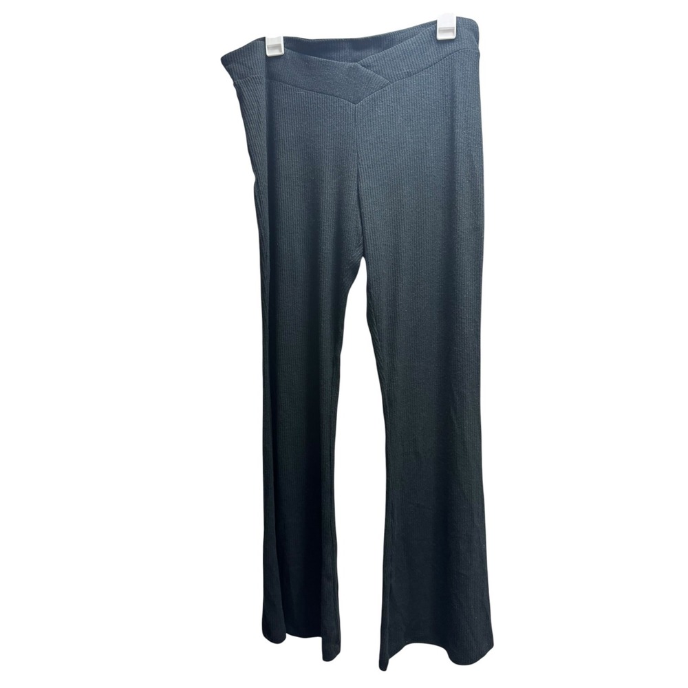 Colsie Black Ribbed Wide Leg Lounge Pants Crossover V-Waist XL NEW